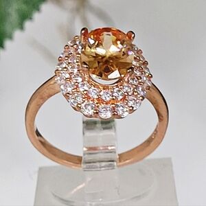 Sterling Silver Rose Gold Plated Halo Morganite Cocktail Ring 7